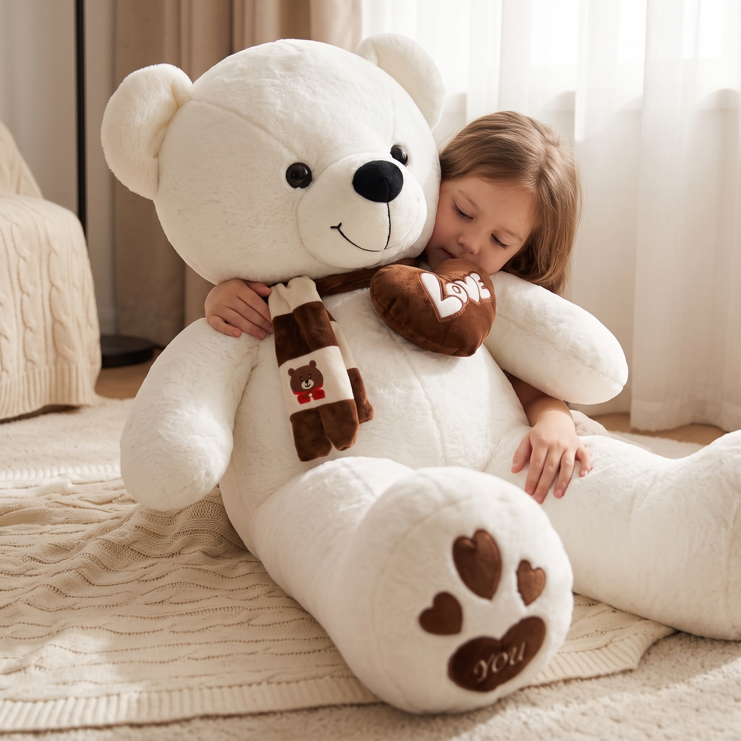 Peluche Ours Géant Blanc Cœur Love - Utilisation cosy intérieur