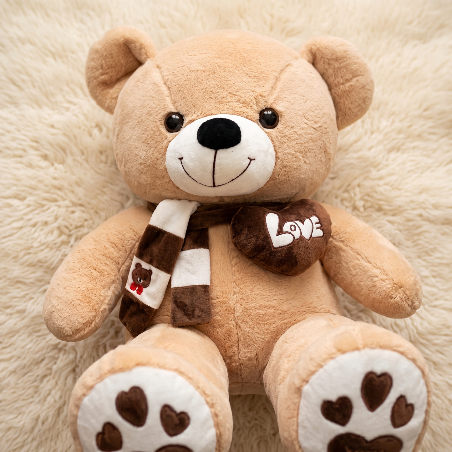 Peluche Ours Géante Beige Cœur Love - Detail matière