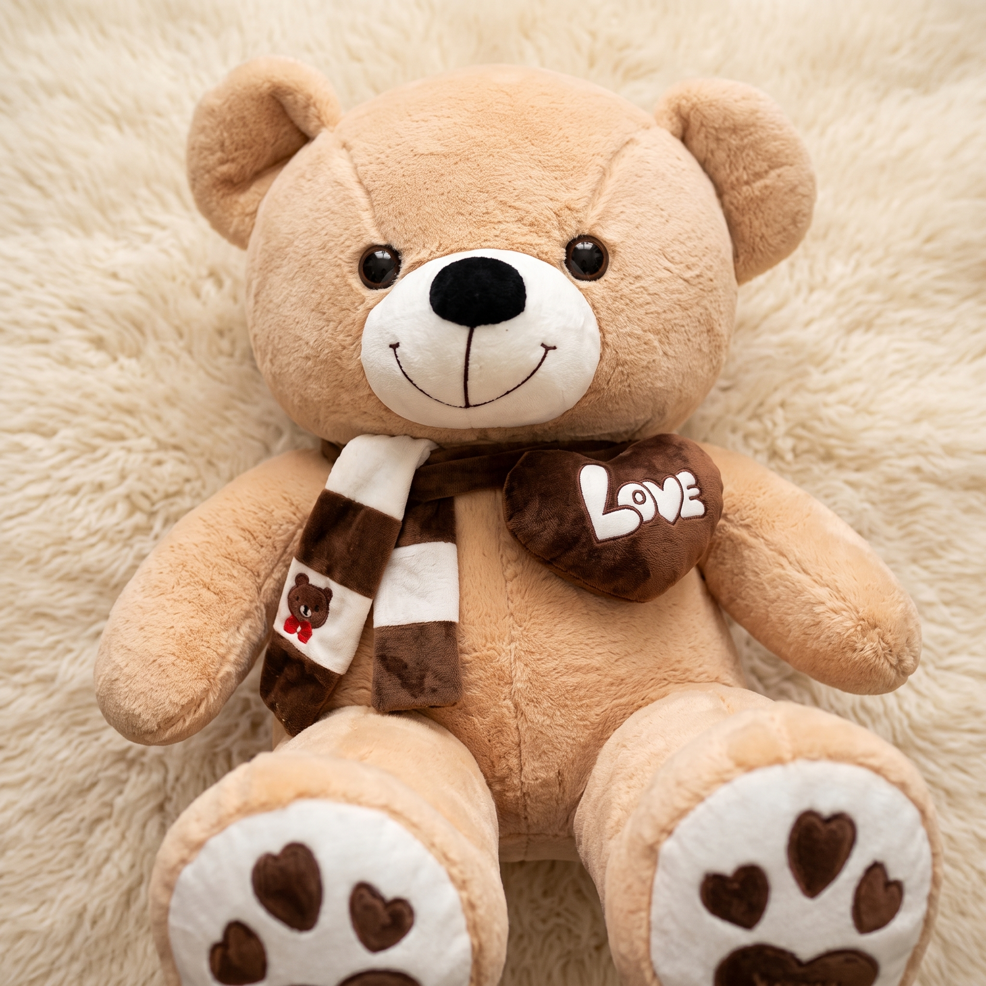 Peluche Ours Géante Beige Cœur Love - Detail matière