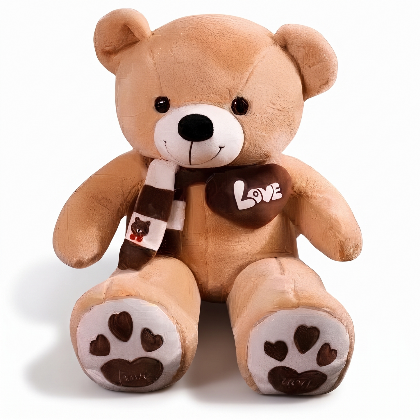 Peluche Ours Géante Beige Cœur Love - fond blanc Frontal