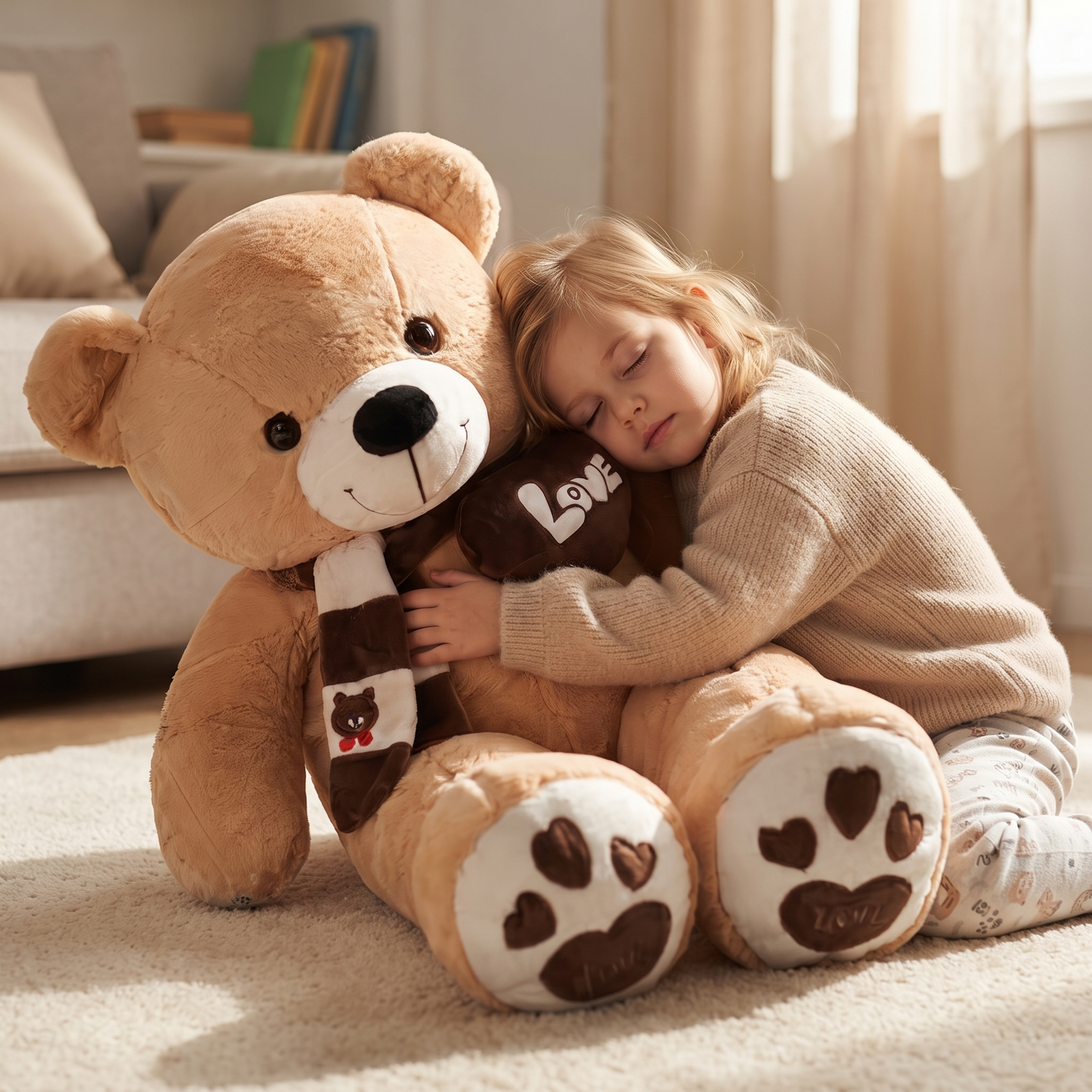 Peluche Ours Géante Beige Cœur Love - Utilisation cosy intérieur
