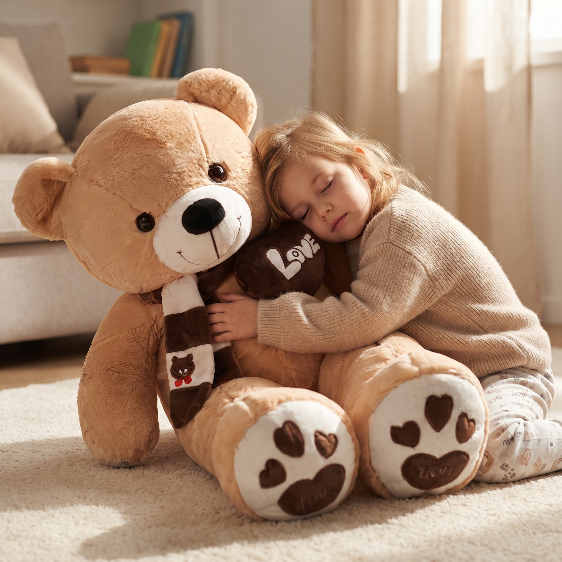 Peluche Ours Géante Beige Cœur Love - Utilisation cosy intérieur