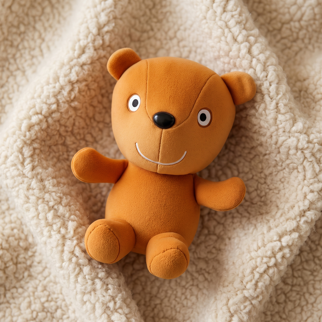Peluche Ours Orange Souriant 19cm - Détail matière