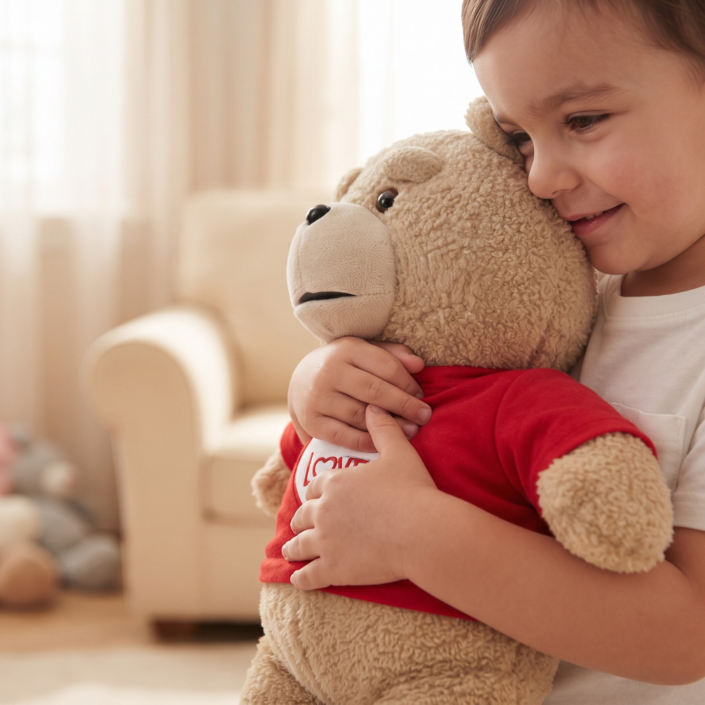 Peluche Ours Saint-Valentin Love Rouge - Utilisation cosy intérieur