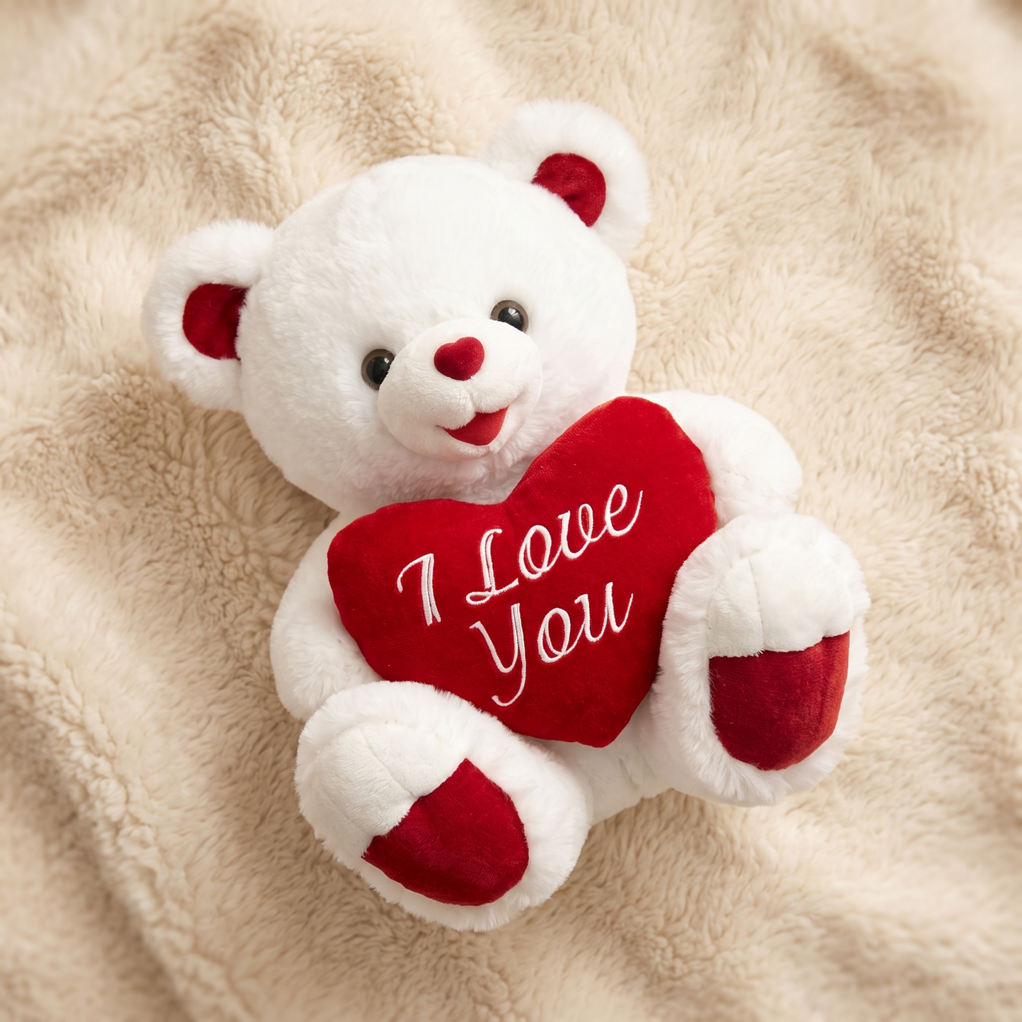 Peluche Ourson Cœur I Love You Blanc et Rouge - Detail matière
