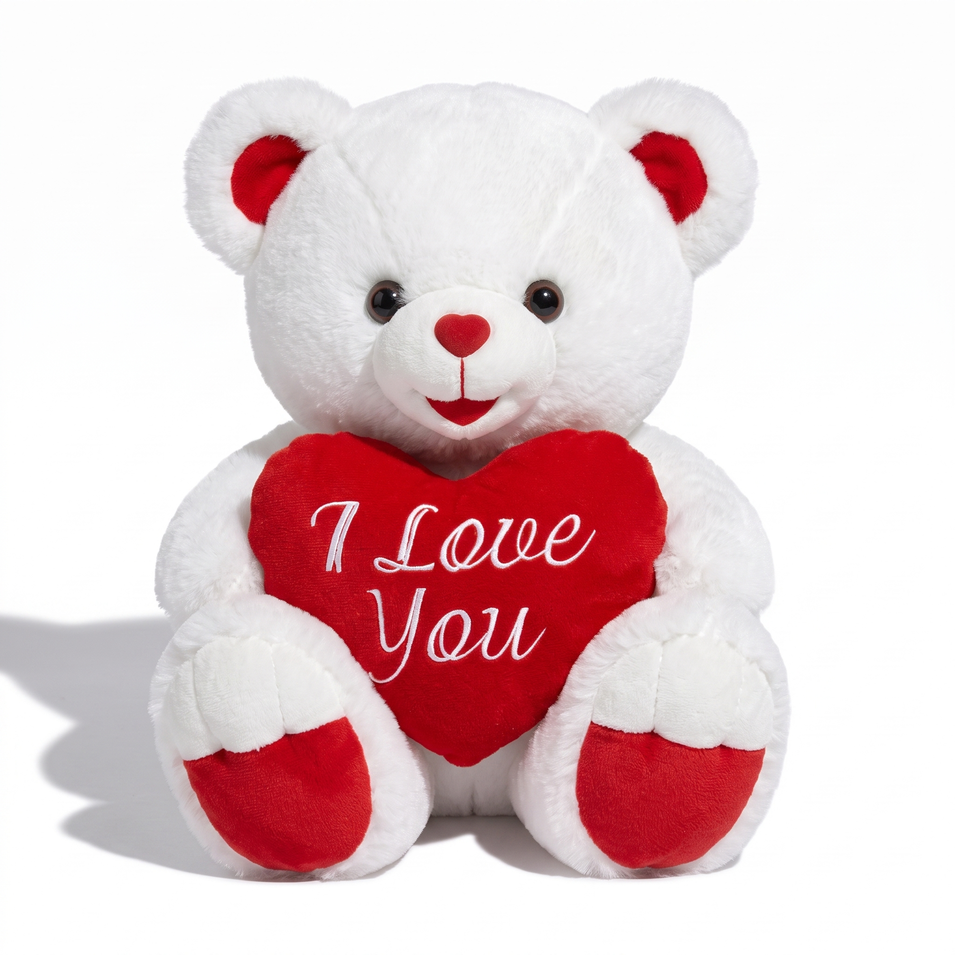 Peluche Ourson Cœur I Love You Blanc et Rouge - fond blanc Frontal