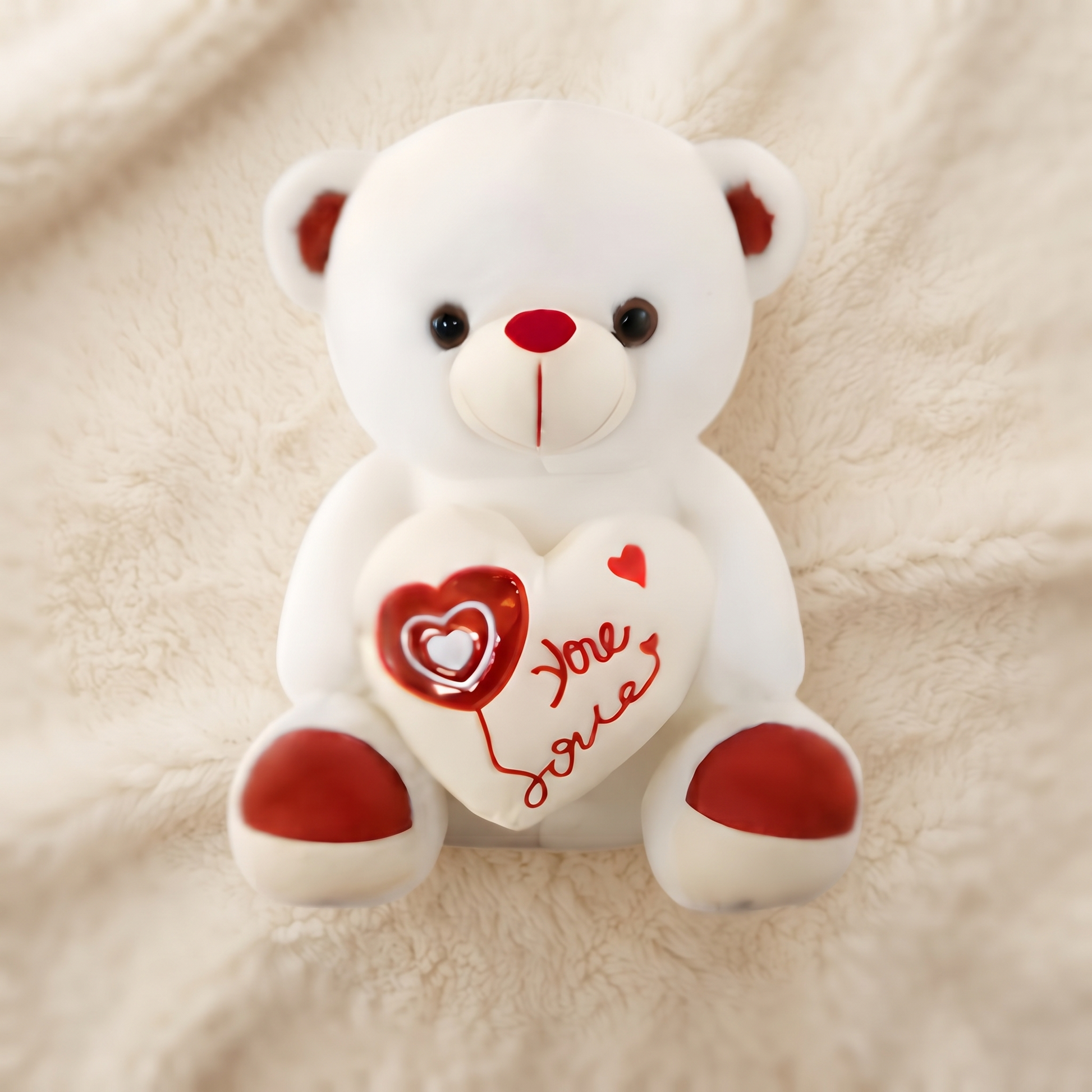 Peluche Ourson Saint Valentin Blanc avec Cœur Love - Detail matière