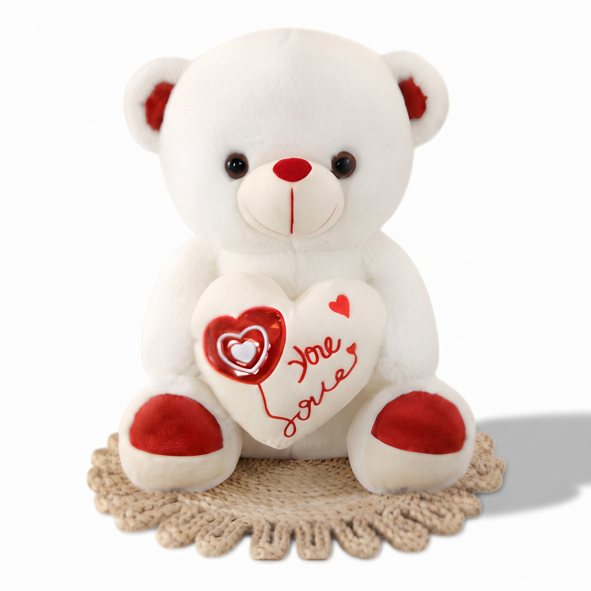 Peluche Ourson Saint Valentin Blanc avec Cœur Love - fond blanc Frontal