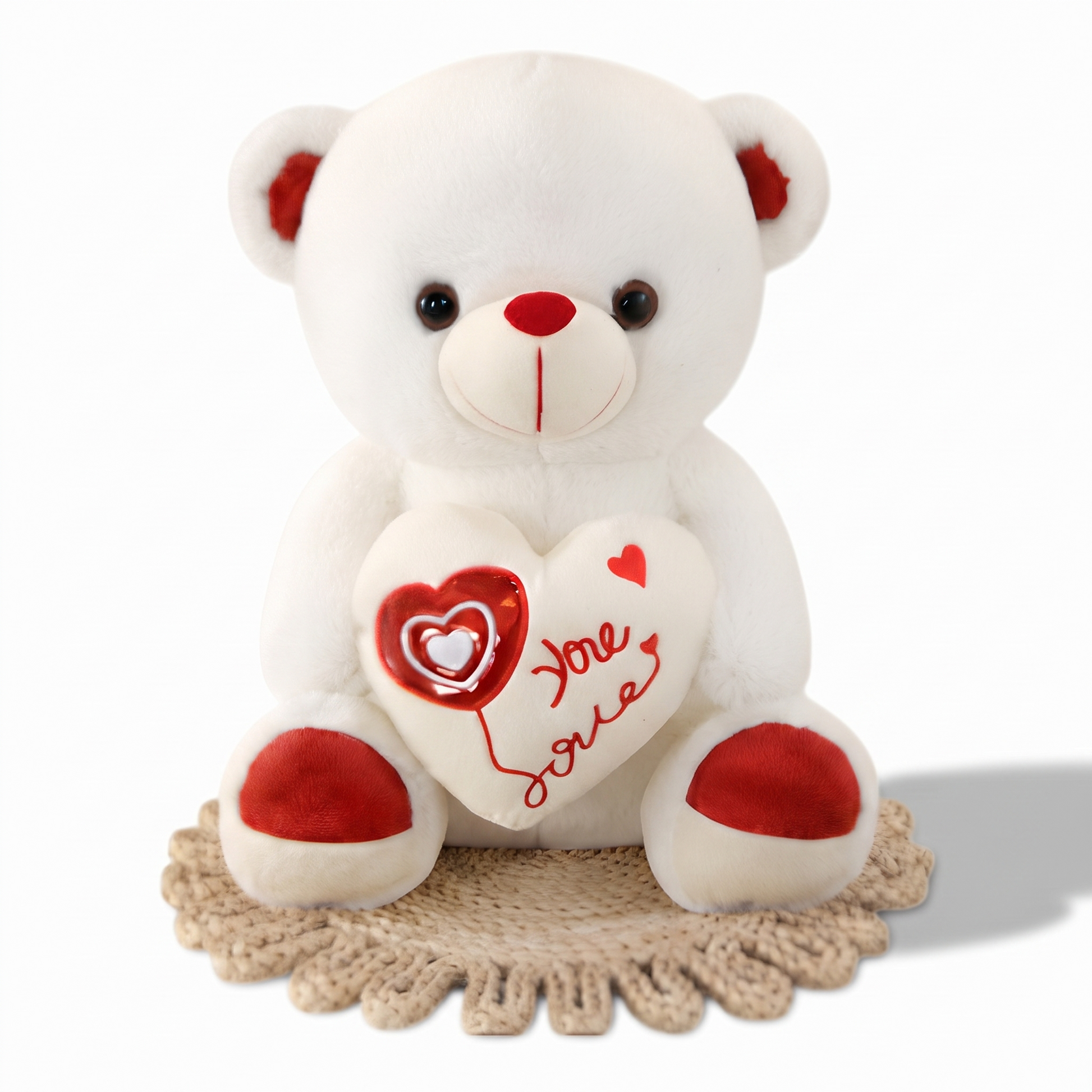 Peluche Ourson Saint Valentin Blanc avec Cœur Love - fond blanc Frontal