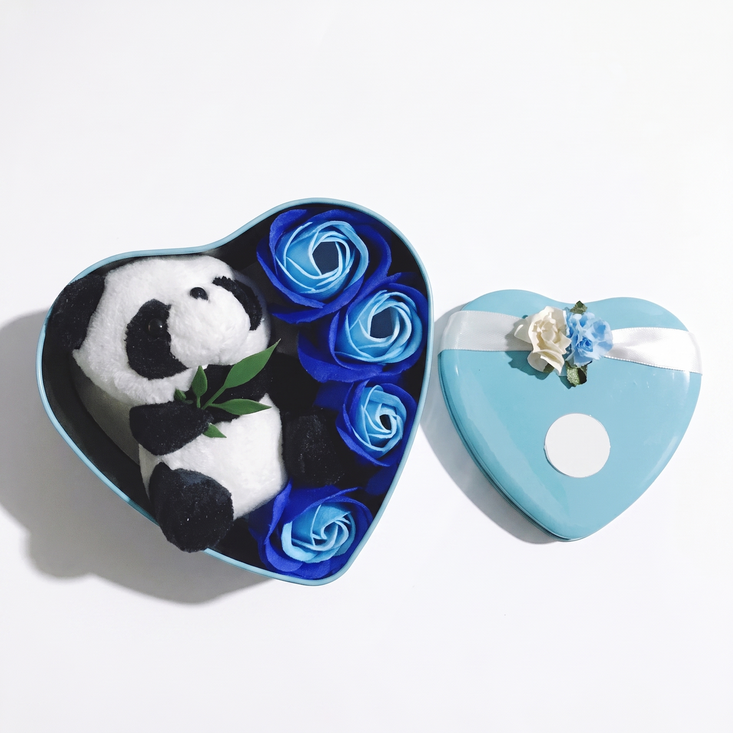 Peluche Panda Coffret Cœur Bleu Saint-Valentin - fond blanc Frontal