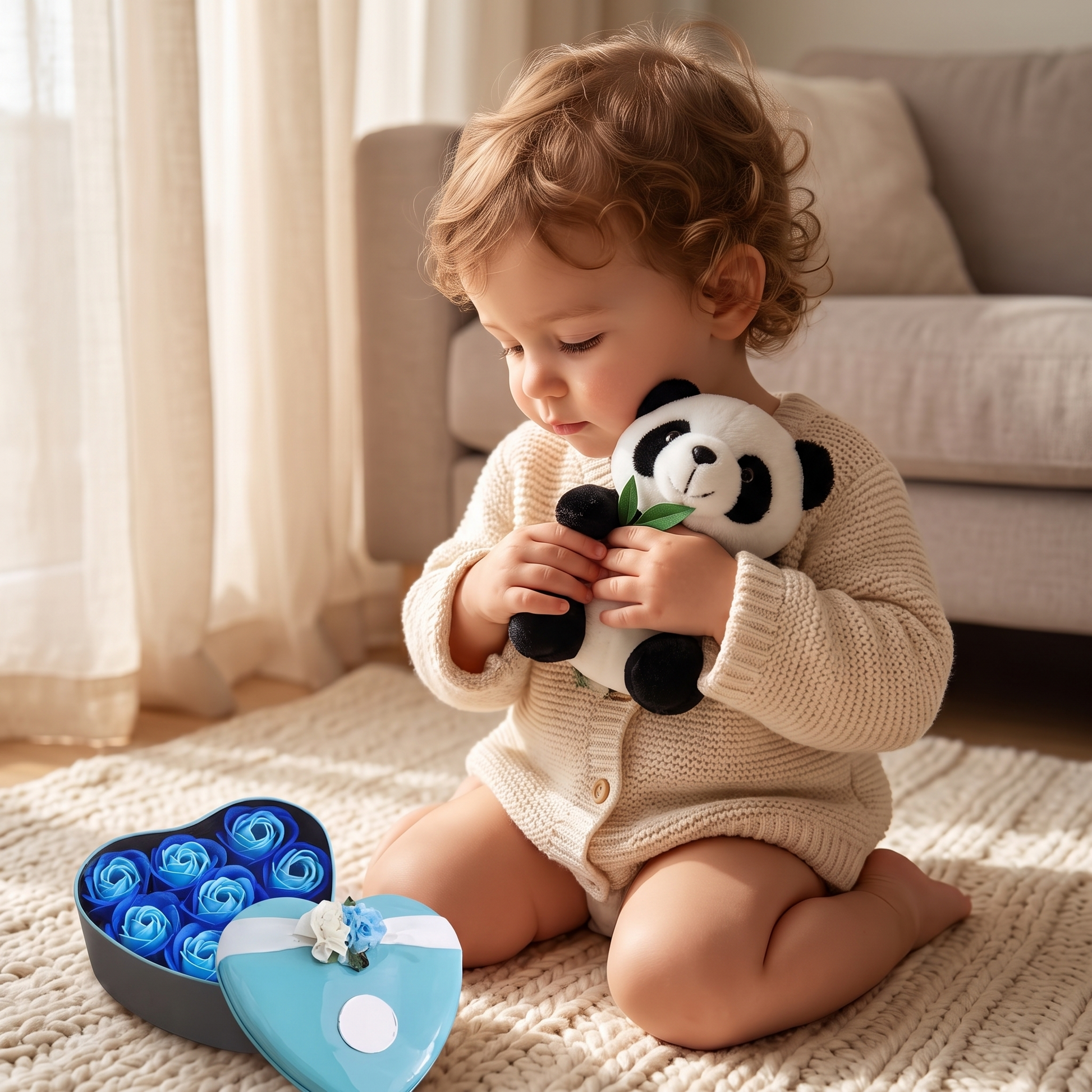 Peluche Panda Coffret Cœur Bleu Saint-Valentin - Utilisation cosy intérieur