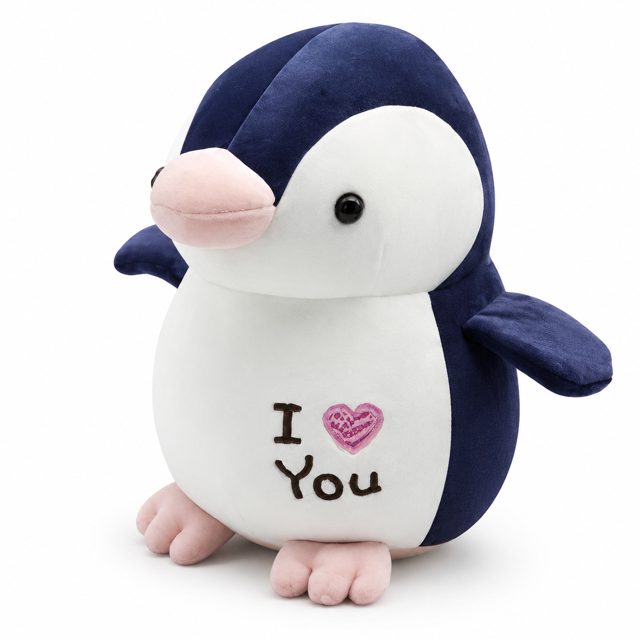 Peluche Pingouin I Love You - Bleu