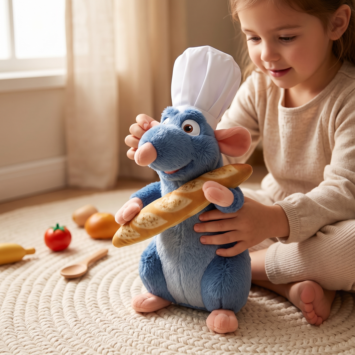 Peluche Ratatouille Rémy Chef avec Baguette - Utilisation cosy intérieur