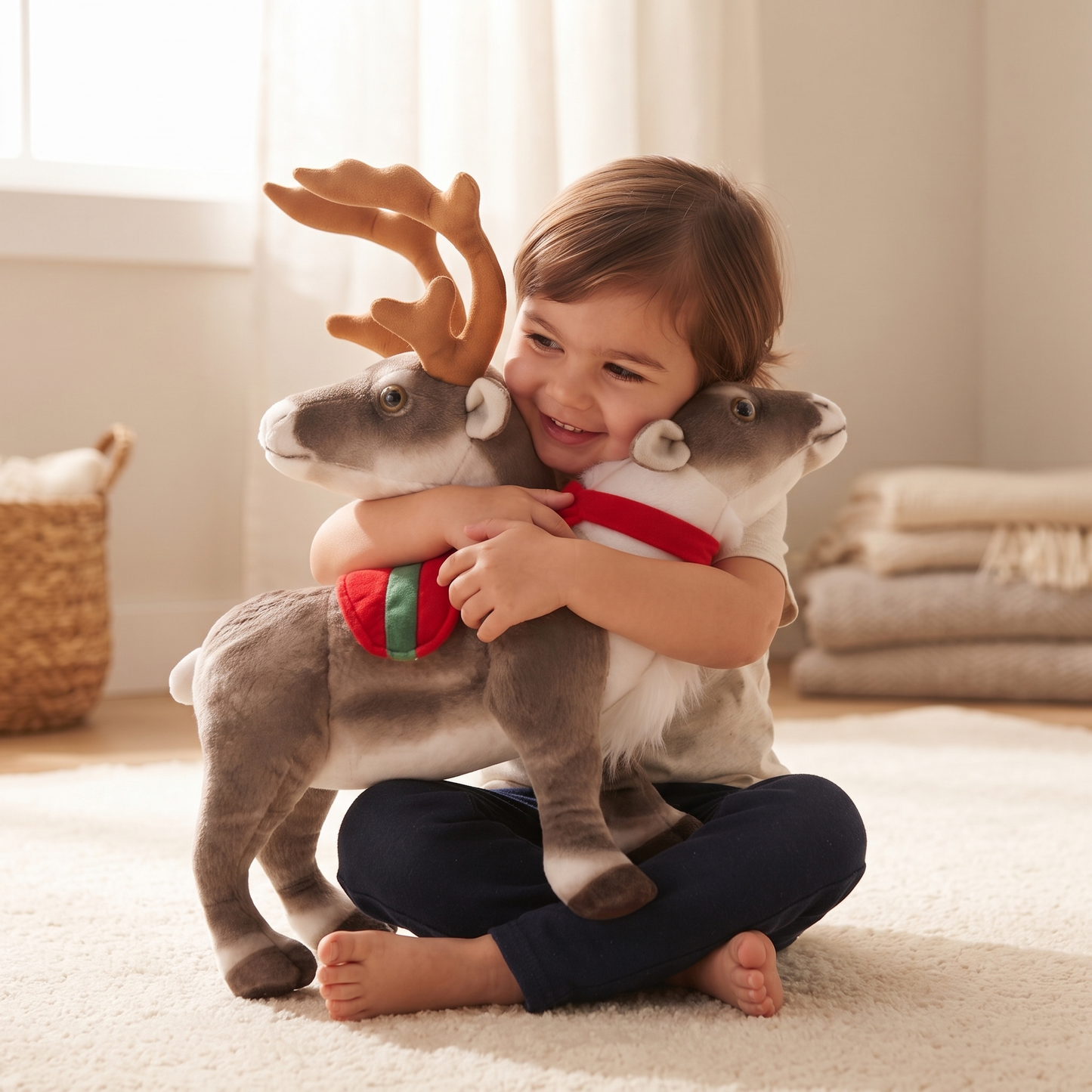 Peluche Renne de Noël à Écharpe Festive - Utilisation cosy intérieur