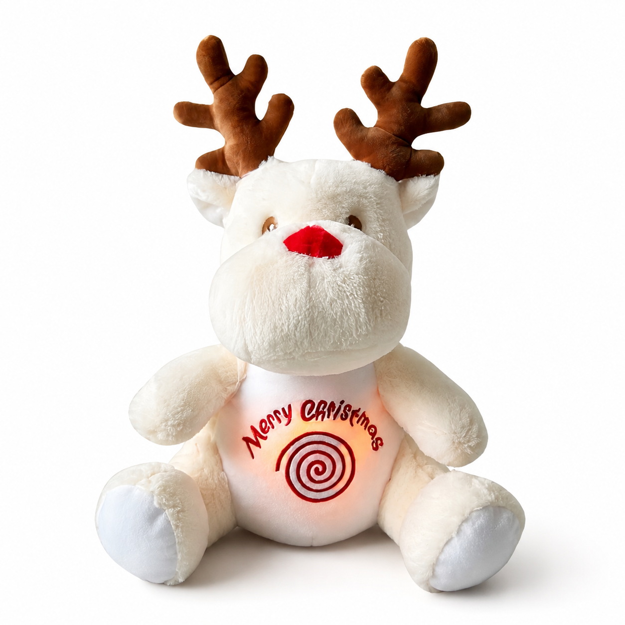Peluche Renne qui Respire Noël Blanc ou Marron - Blanc