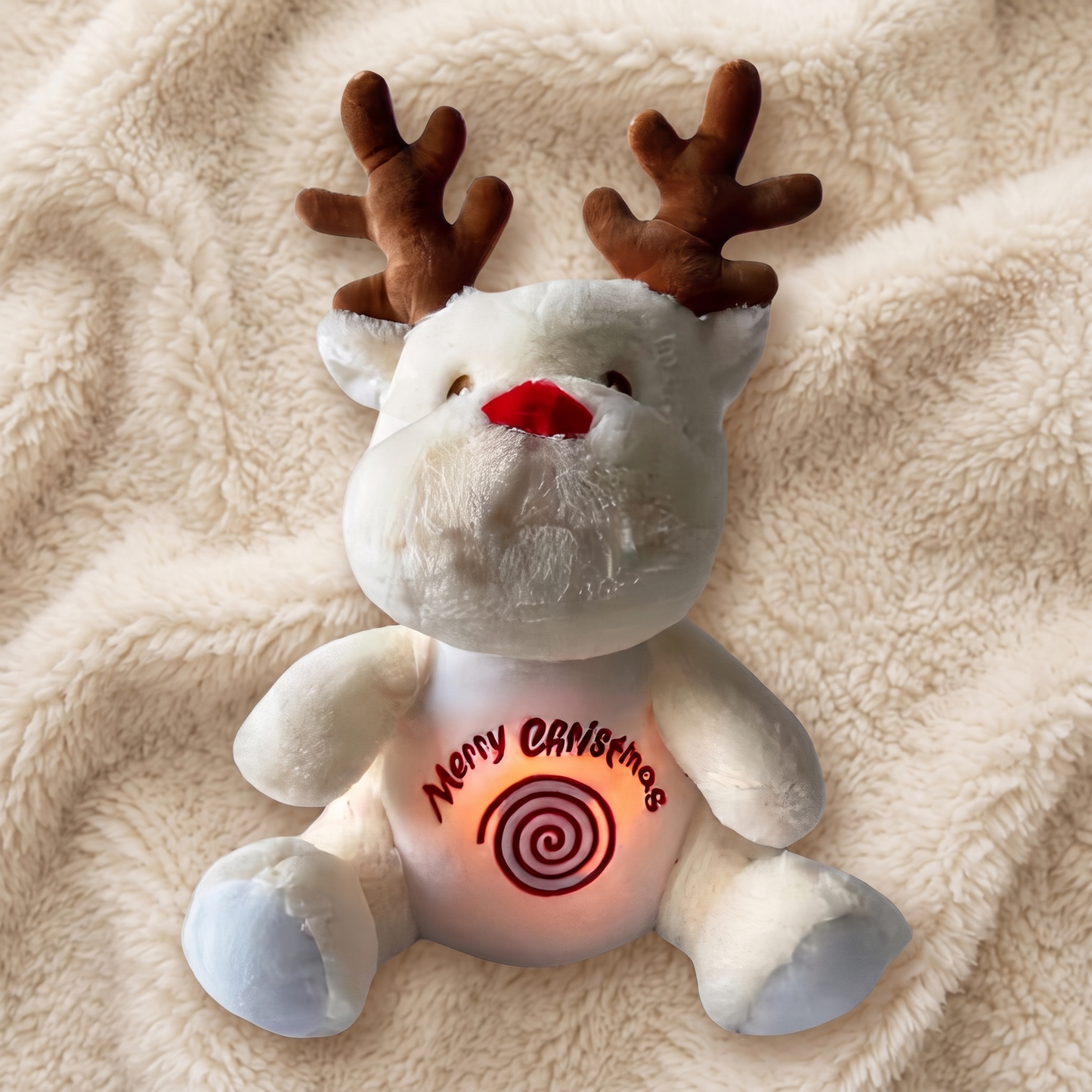 Peluche Renne qui Respire Noël Blanc ou Marron - Detail matière
