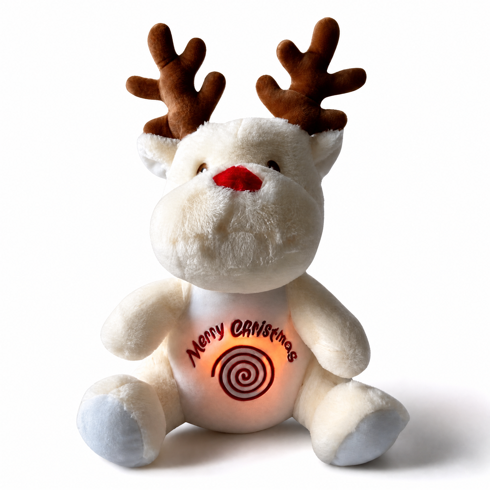 Peluche Renne qui Respire Noël Blanc ou Marron - fond blanc Frontal