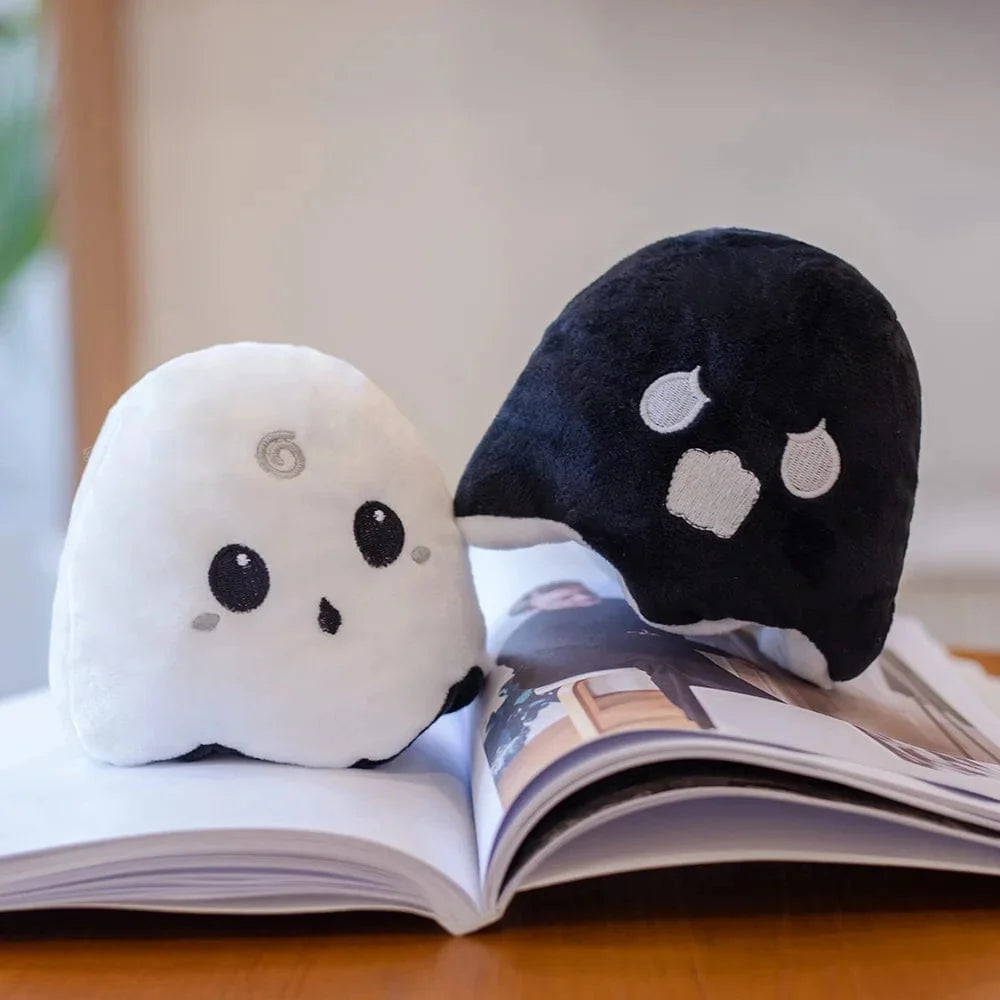 Peluche Fantôme Réversible Duo Halloween Blanc et Noir