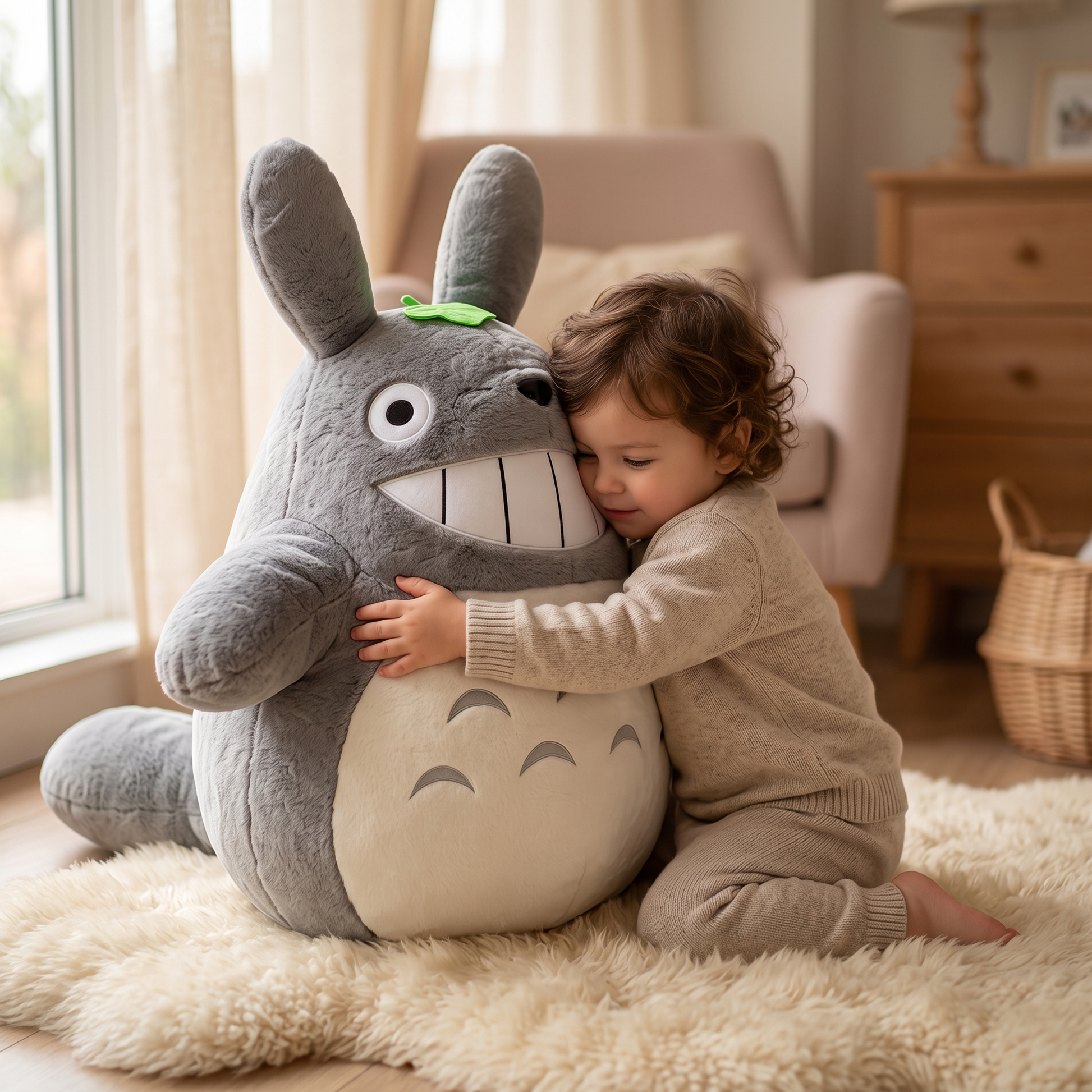 Peluche Totoro Géante Grand Sourire - Utilisation cosy intérieur