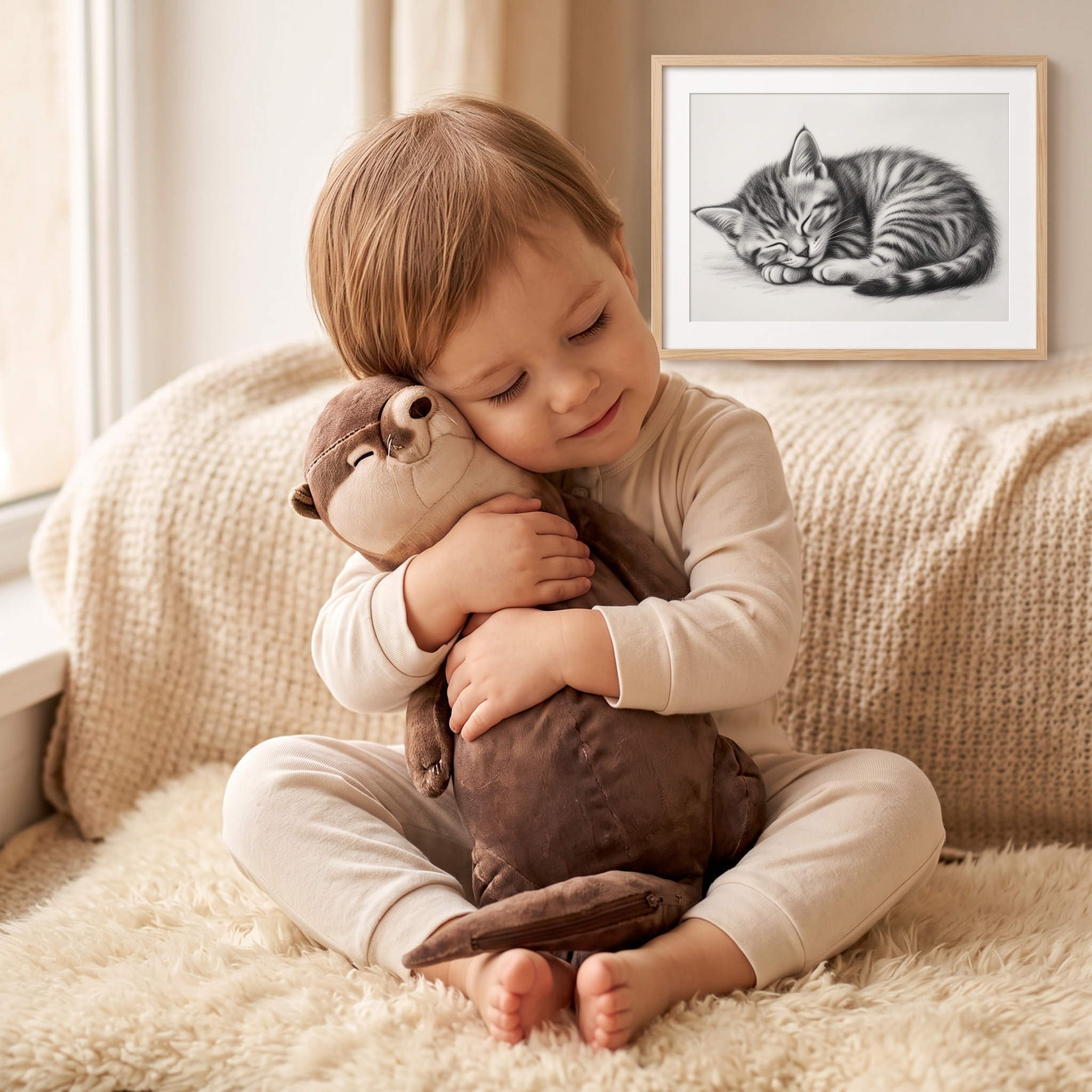 Peluche Trousse Loutre Marron 40 cm - Utilisation cosy intérieur
