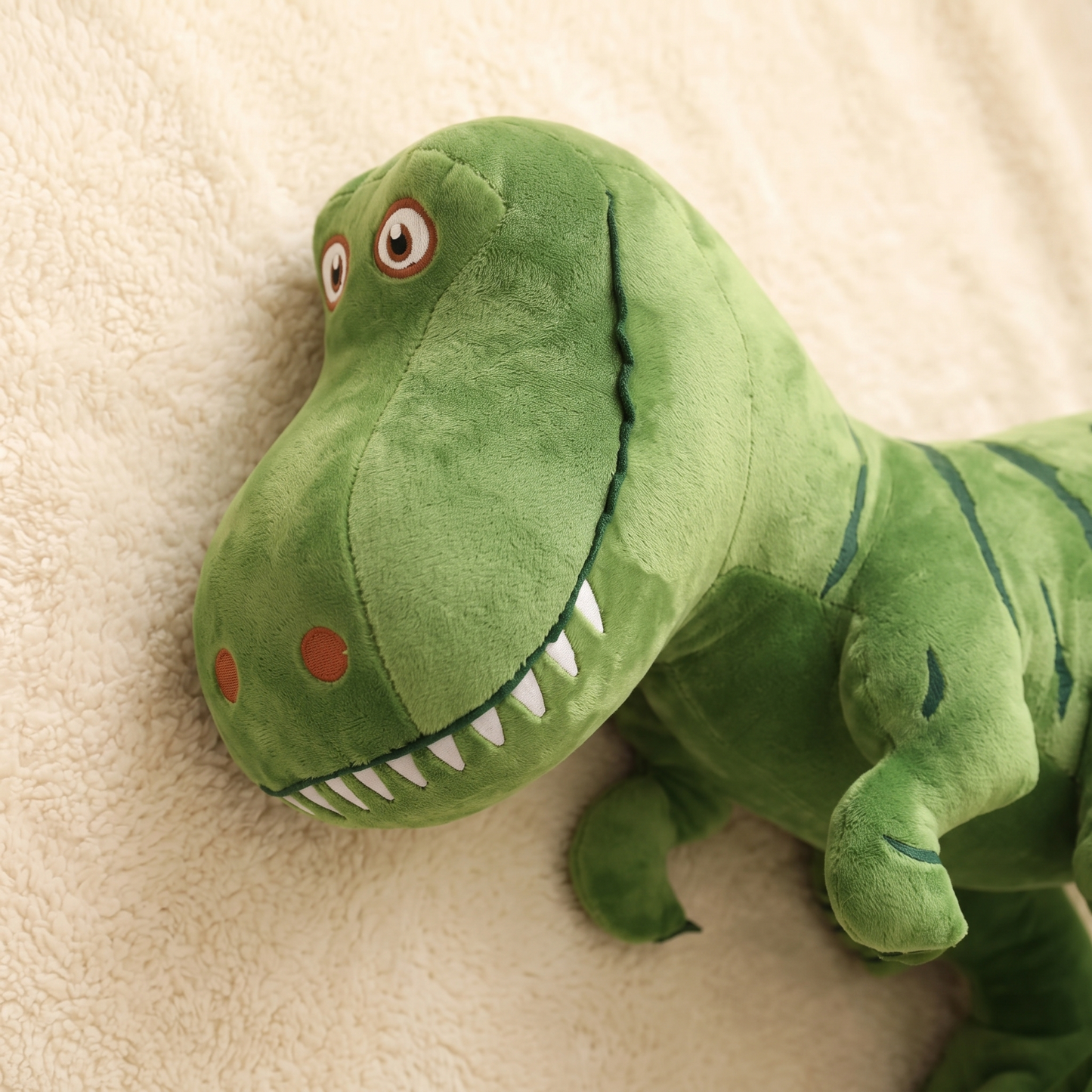 Peluche Tyrannosaure Verte T-Rex Adorable - Detail matière