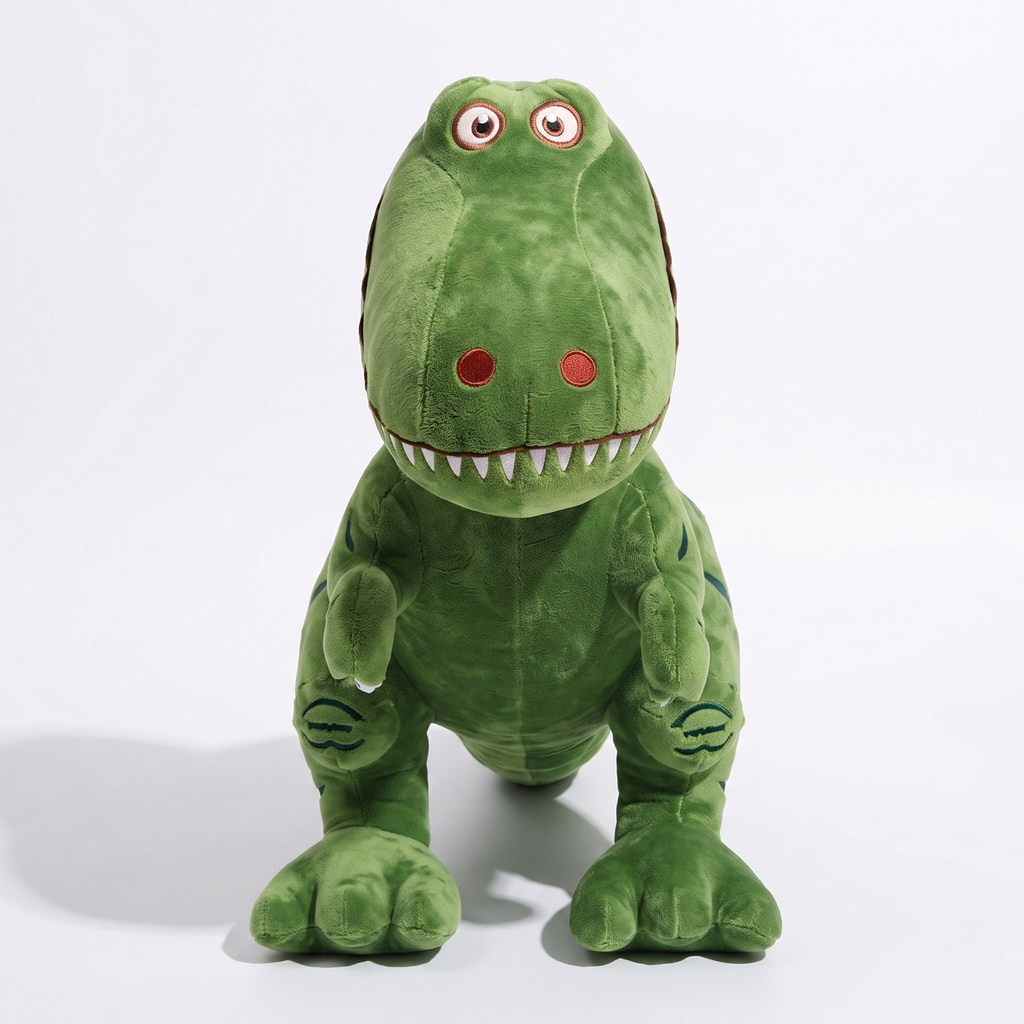 Peluche Tyrannosaure Verte T-Rex Adorable - fond blanc Frontal