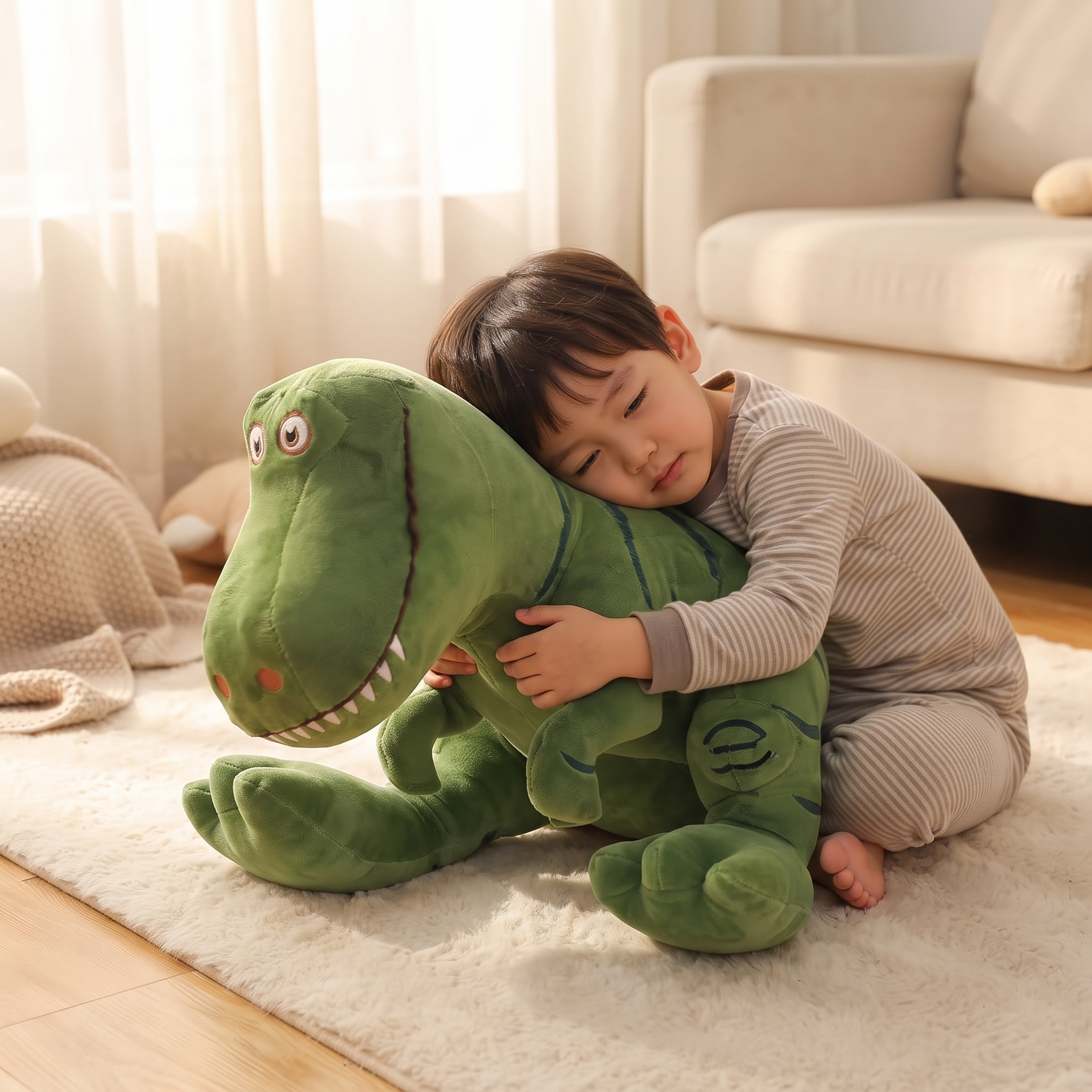 Peluche Tyrannosaure Verte T-Rex Adorable - Utilisation cosy intérieur
