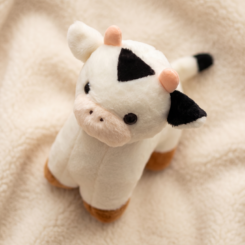 Peluche Vache Bébé Blanc et Noir - Detail matière