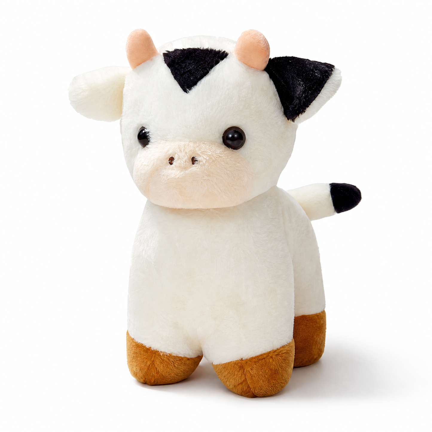 Peluche Vache Bébé Blanc et Noir - Fond blanc frontal