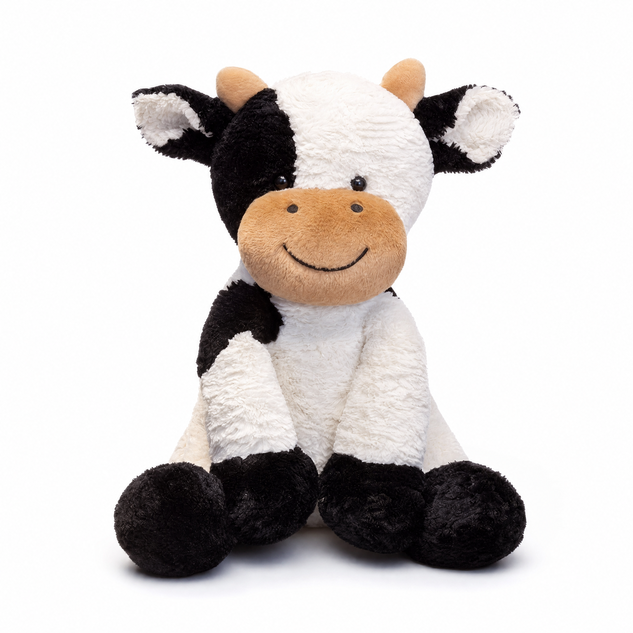 Peluche Vache Douce Noir et Blanc - fond blanc Frontal