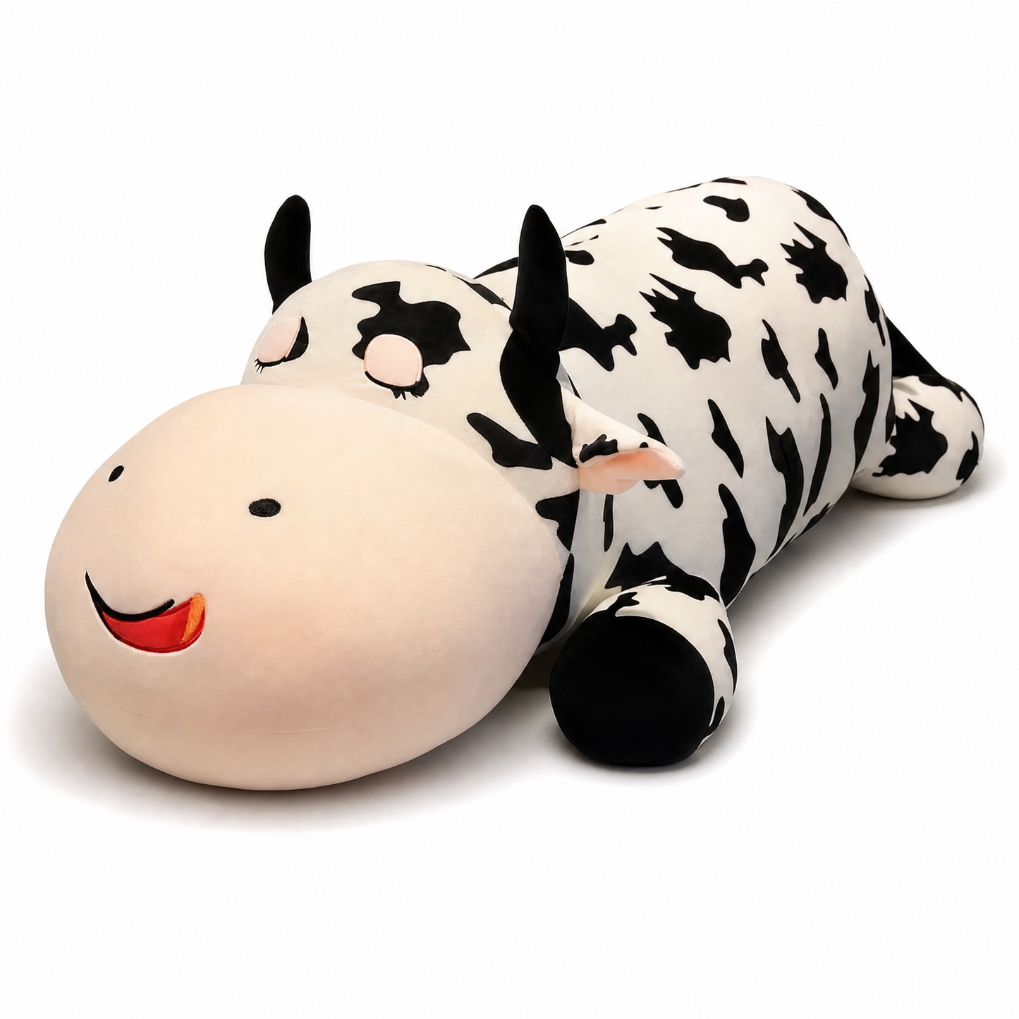 Peluche Vache Géante Allongée - fond blanc Frontal