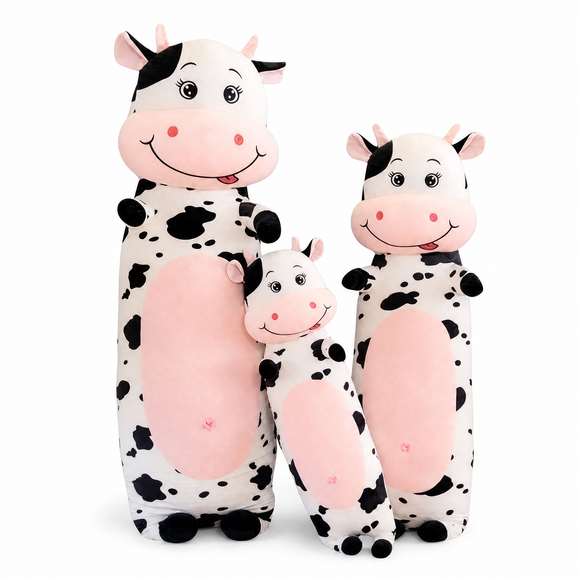 Peluche Vache Géante Tachetée 70-100cm - Fond blanc frontal