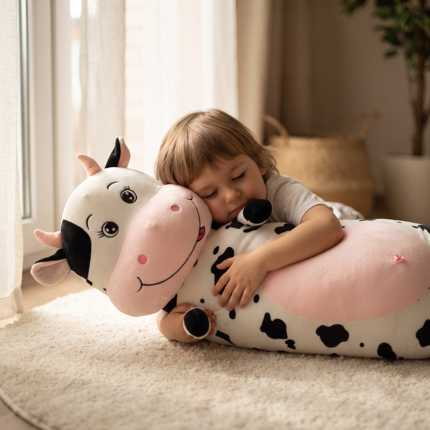 Peluche Vache Géante Tachetée 70-100cm - Utilisation cosy intérieur