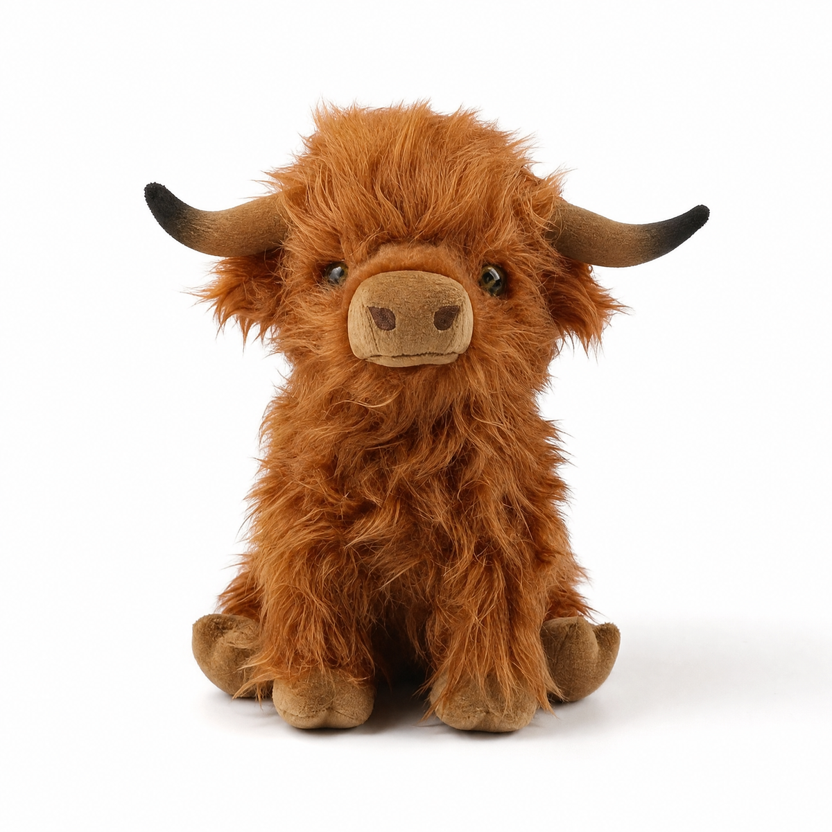 Peluche Vache Highland à Poils Longs - fond blanc Frontal