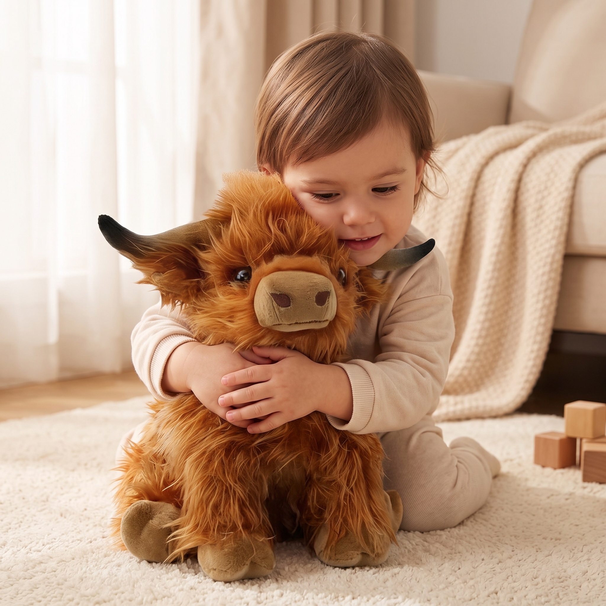 Peluche Vache Highland à Poils Longs - Utilisation cosy intérieur