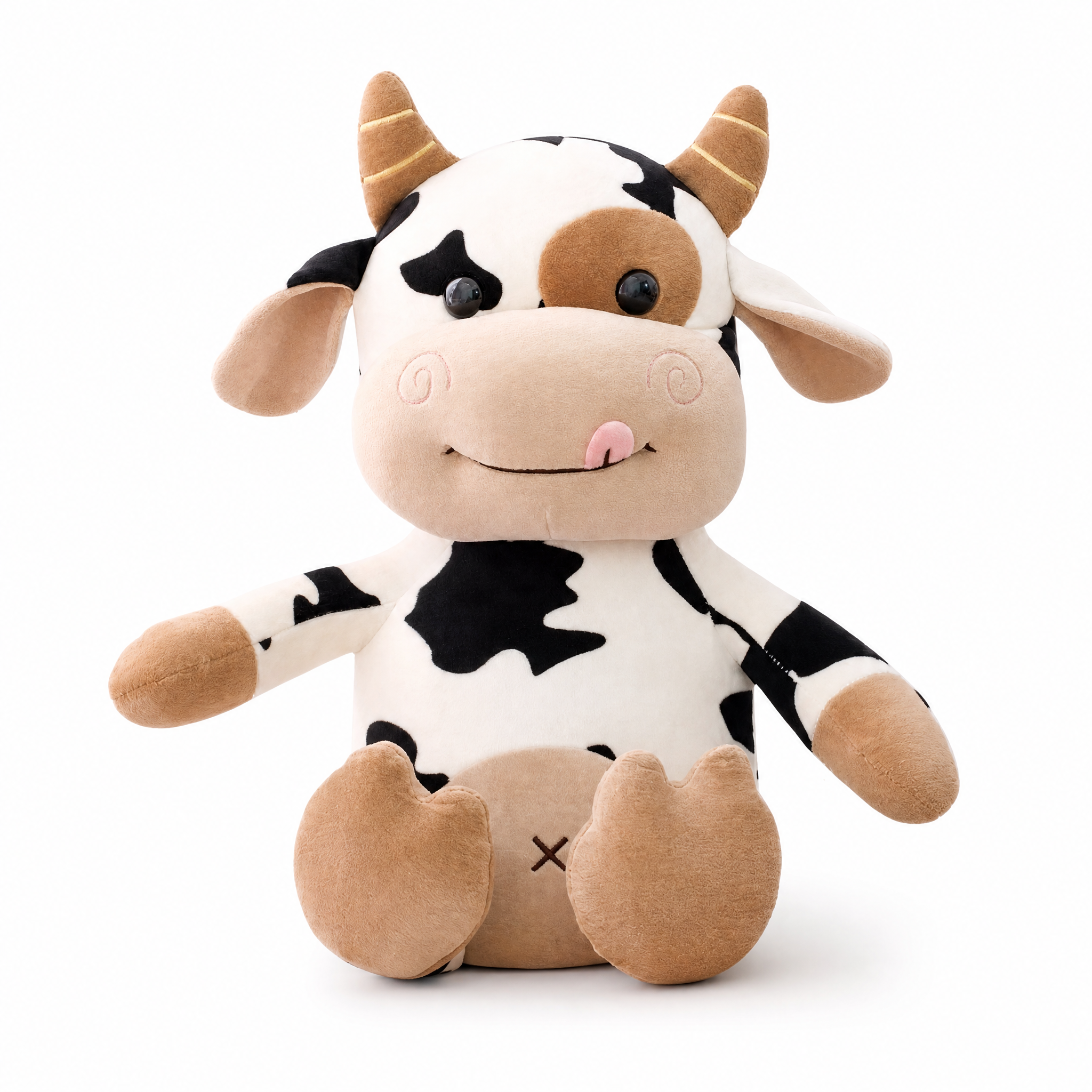 Peluche Vache Tachetée Douce en Coton - fond blanc Frontal