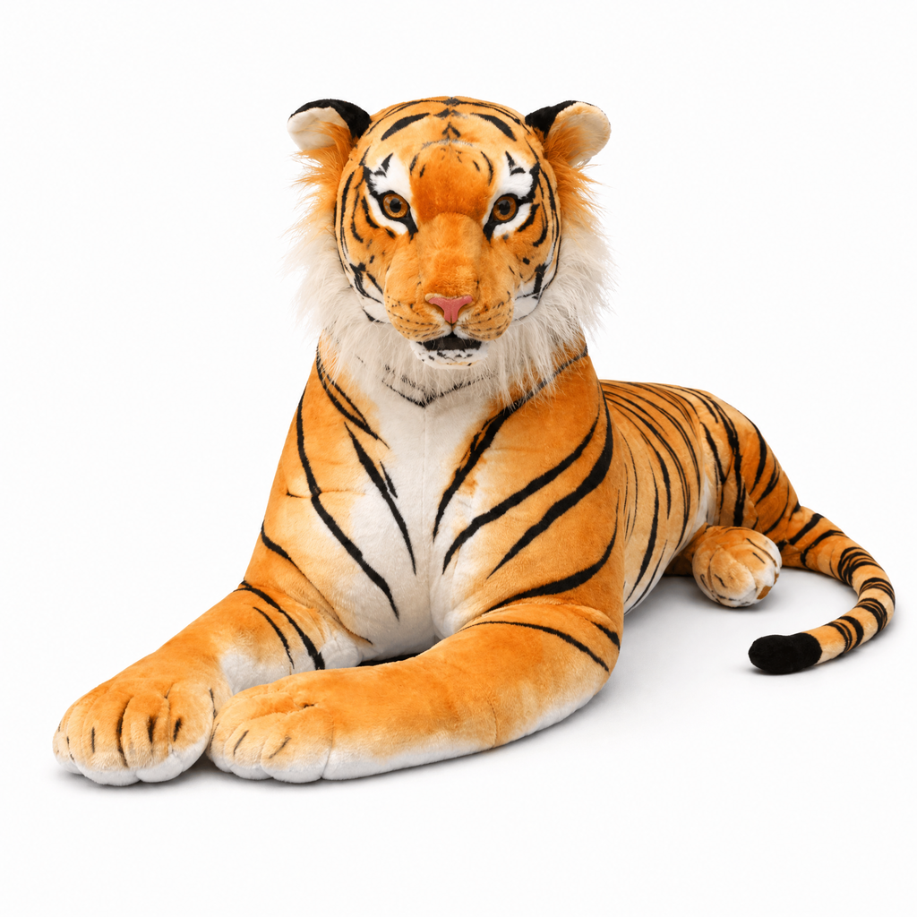Riesiges lebensechtes Tiger Kuscheltier - Fond blanc frontal