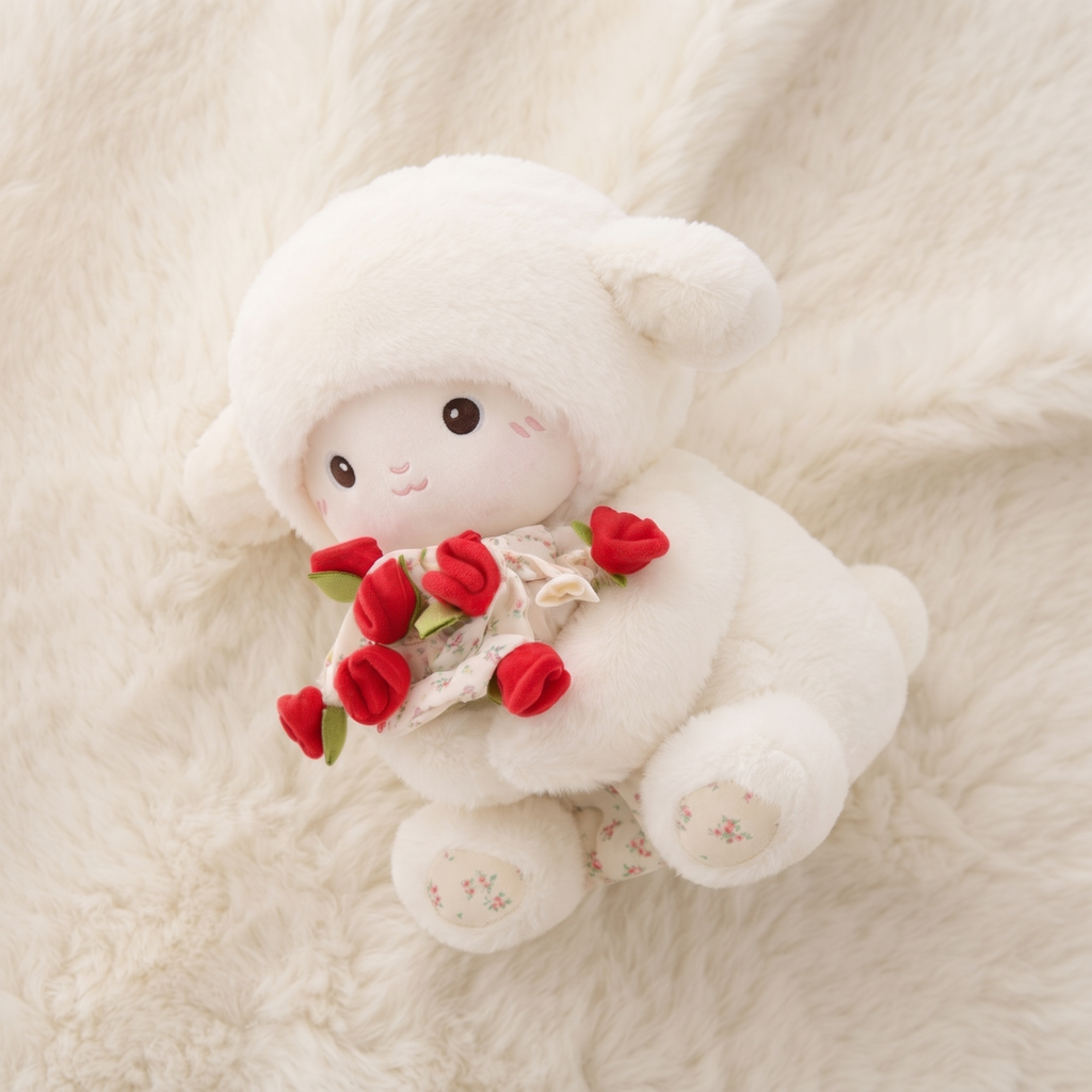 Schaf Kuscheltier mit Rose niedliches Lamm Stofftier Valentinstagsgeschenk - Détail matière