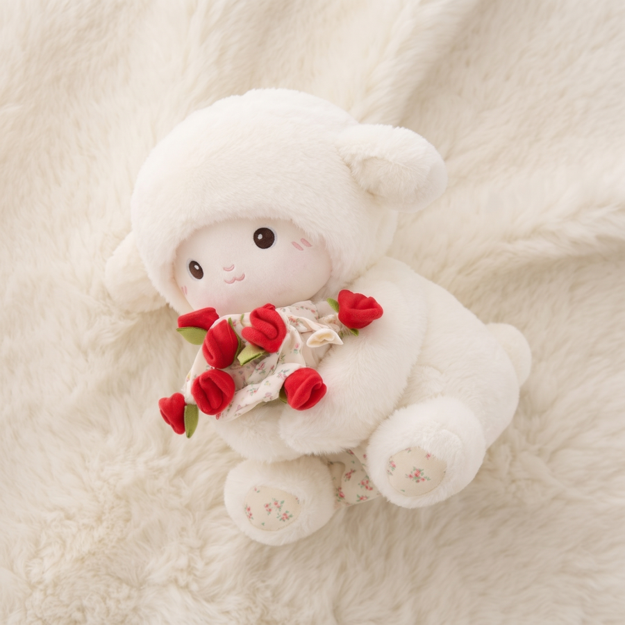 Schaf Kuscheltier mit Rose niedliches Lamm Stofftier Valentinstagsgeschenk - Détail matière