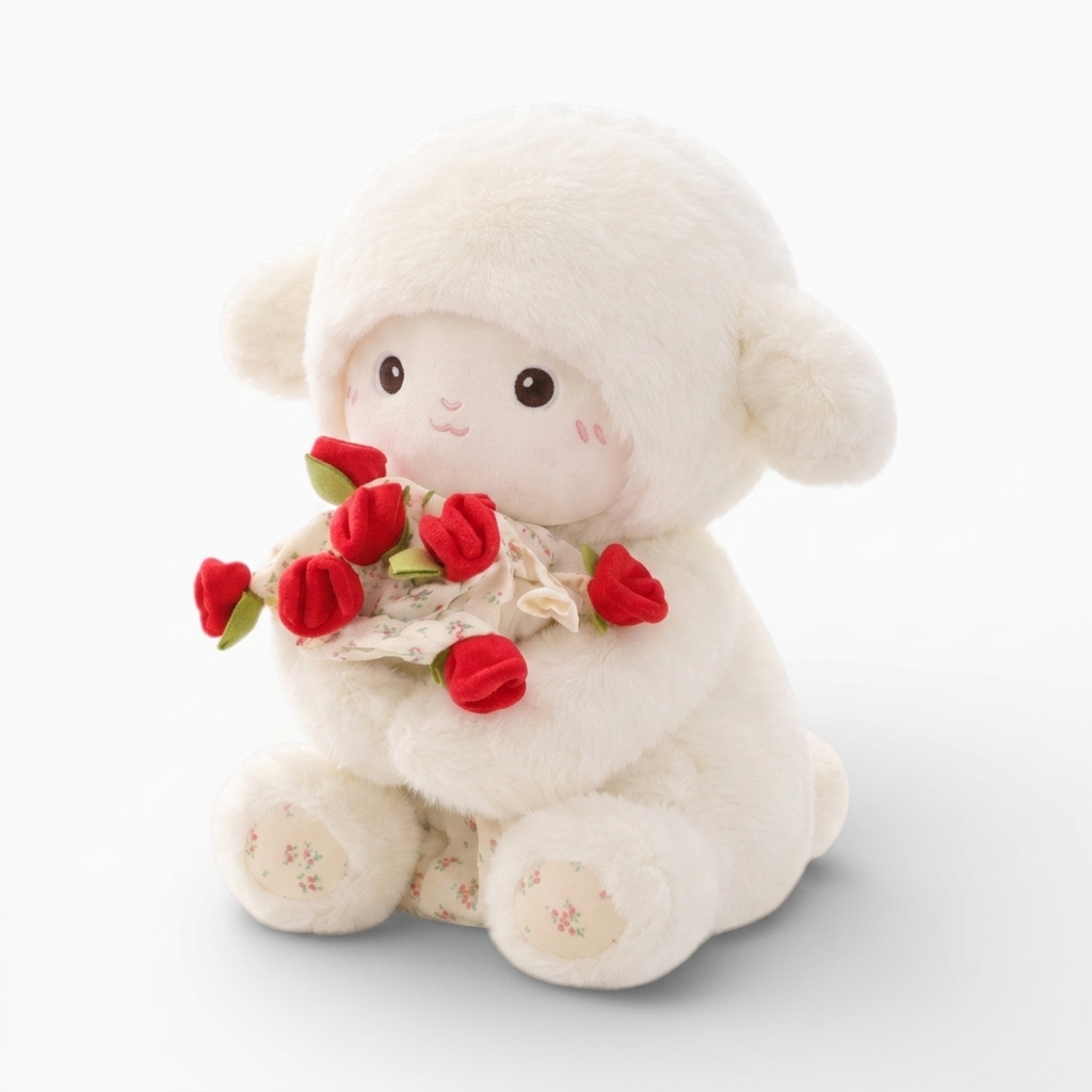 Schaf Kuscheltier mit Rose niedliches Lamm Stofftier Valentinstagsgeschenk - Fond blanc angle