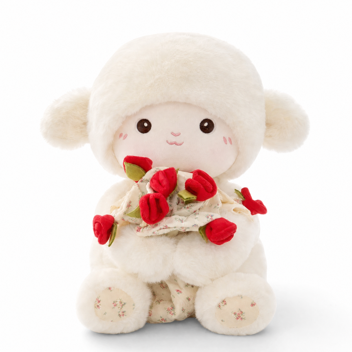 Schaf Kuscheltier mit Rose niedliches Lamm Stofftier Valentinstagsgeschenk - Fond blanc frontal