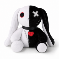 Schwarz-weißes Gothic-Hasen-Kuscheltier mit Herz - Fond blanc frontal