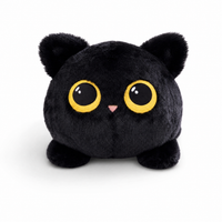 Schwarze Katze Kuscheltier Kawaii - Fond blanc frontal