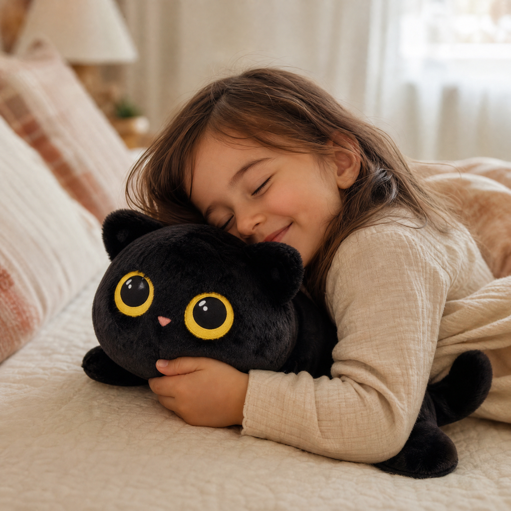 Schwarze Katze Kuscheltier Kawaii - Utilisation cosy intérieur