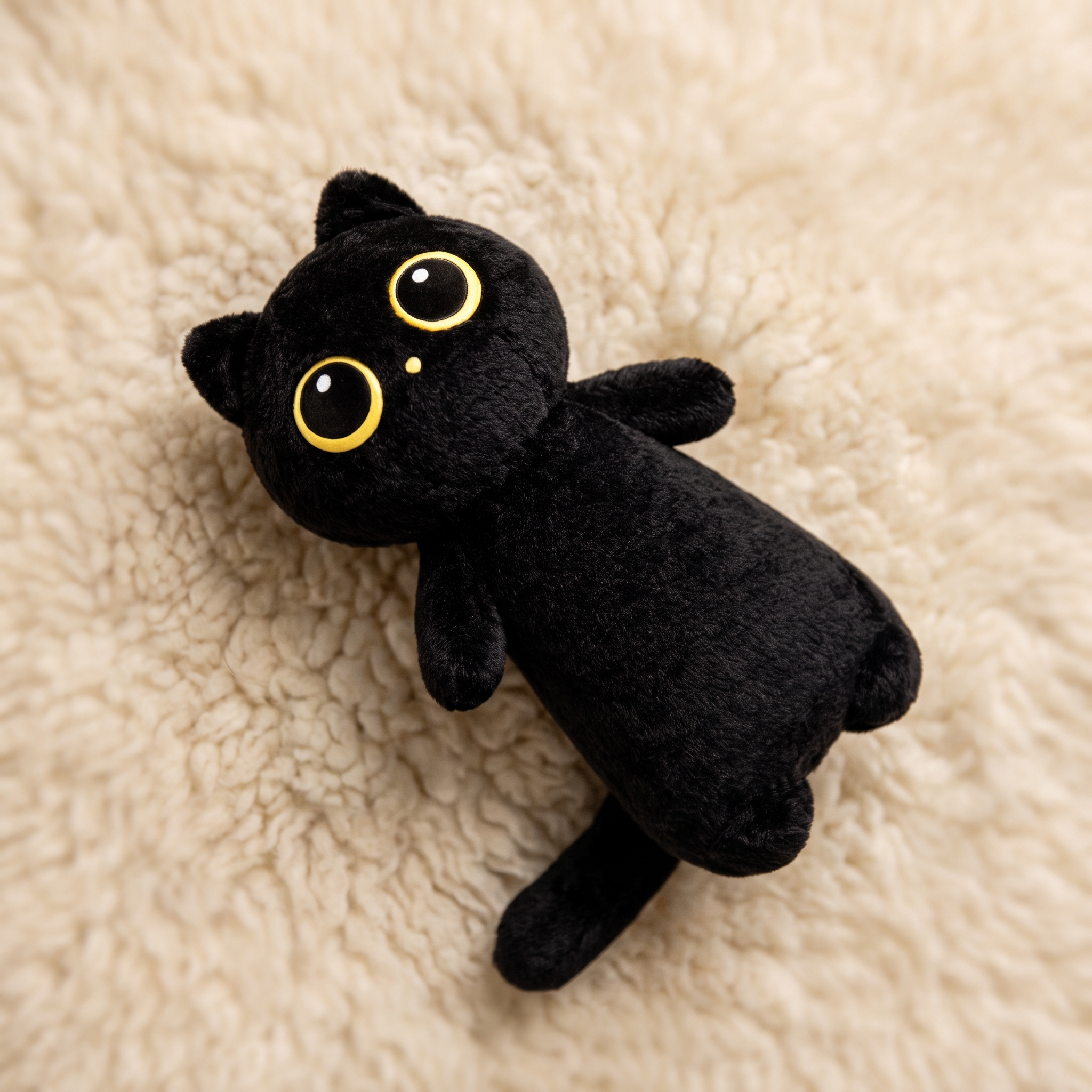 Schwarze Katze Plüschkissen Kawaii Kuscheltier - Détail matière
