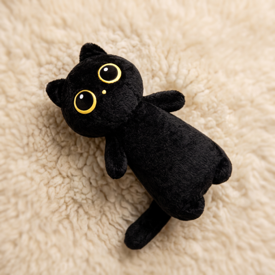 Schwarze Katze Plüschkissen Kawaii Kuscheltier - Détail matière