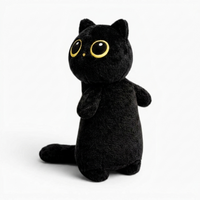 Schwarze Katze Plüschkissen Kawaii Kuscheltier - Fond blanc angle