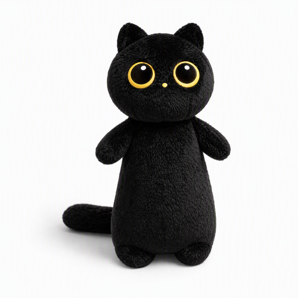 Schwarze Katze Plüschkissen Kawaii Kuscheltier - Fond blanc frontal
