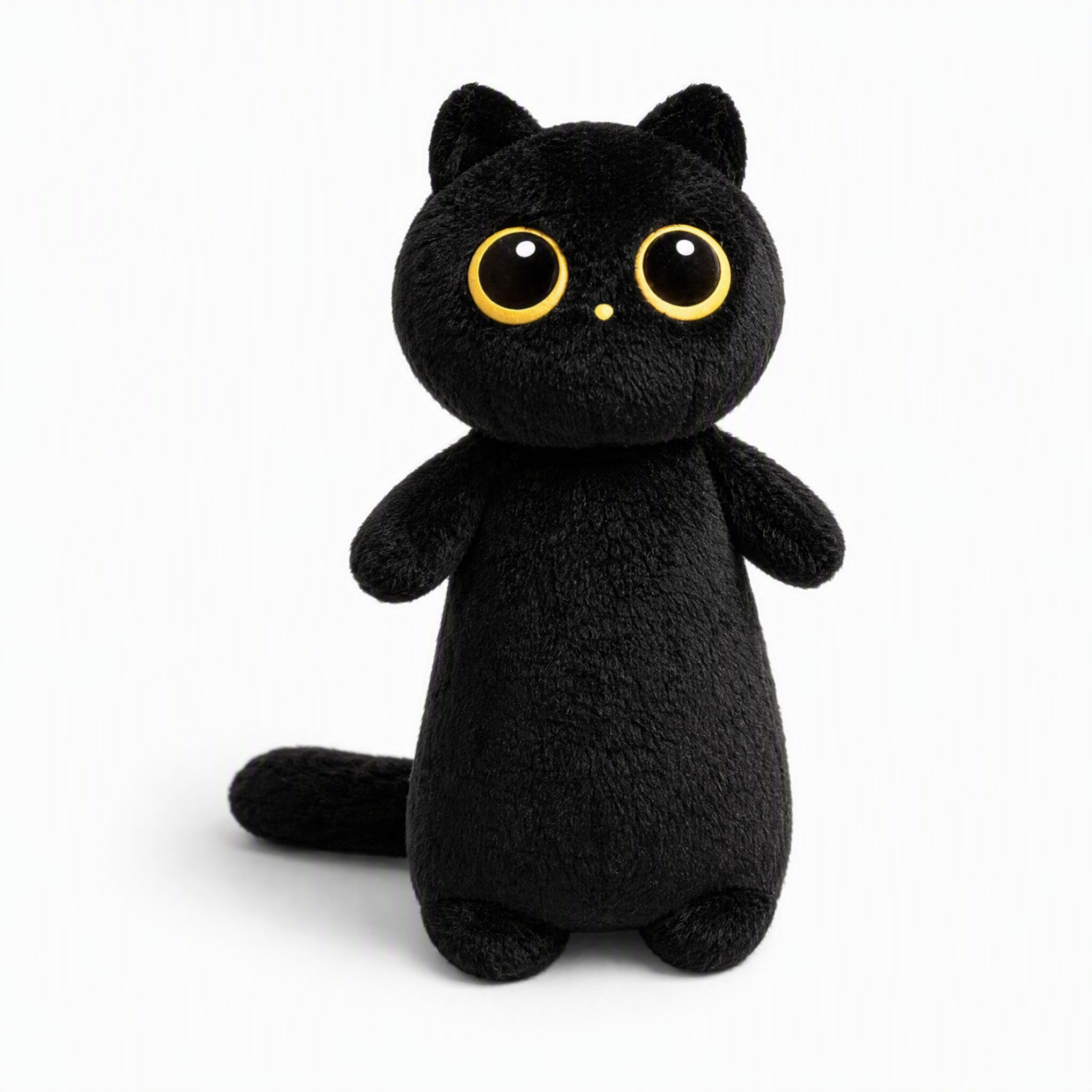 Schwarze Katze Plüschkissen Kawaii Kuscheltier - Fond blanc frontal