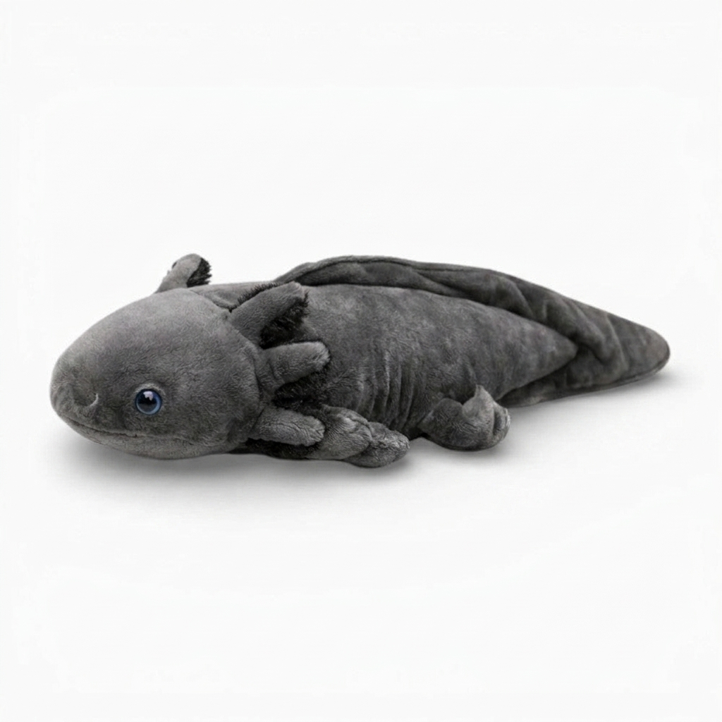 Schwarzes Axolotl Plüschtier realistisch - Fond blanc angle